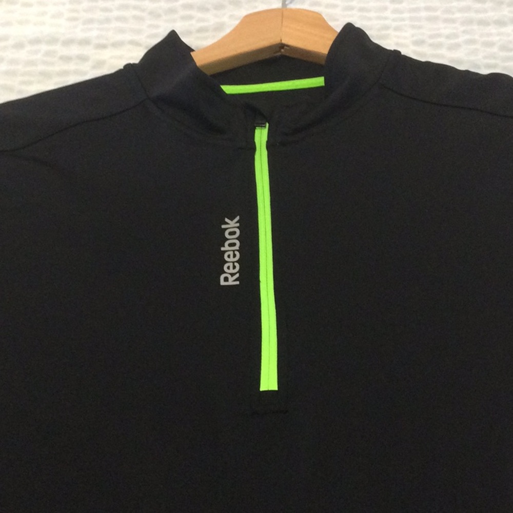 EUC Mens Reebok XL Black/ Green Play Dry Hal Zip Long Sleeve Shirt - Picture 11 of 12